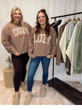 Cozy Floral Lettering Sweatshirt - Brown